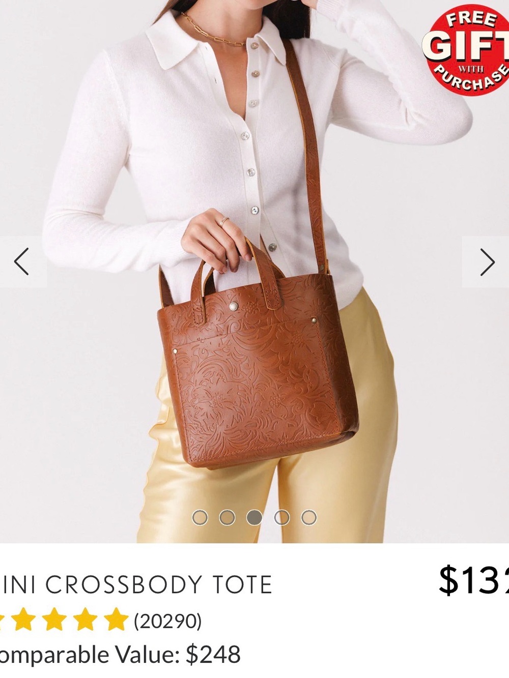 Portland Leather Goods Meadow Zipper Mini Tote Crossbody - Embossed Floral - Picture 2 of 13